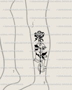 Gothic floral tattoo stencil combining black rose outline with a panther figure, modern neotribal art for dark tattoo lovers