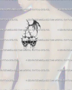 Gothic fruit tattoo stencil shown on mens shoulder blade with skull cherries, sharp stems, and dripping dark cherry details.