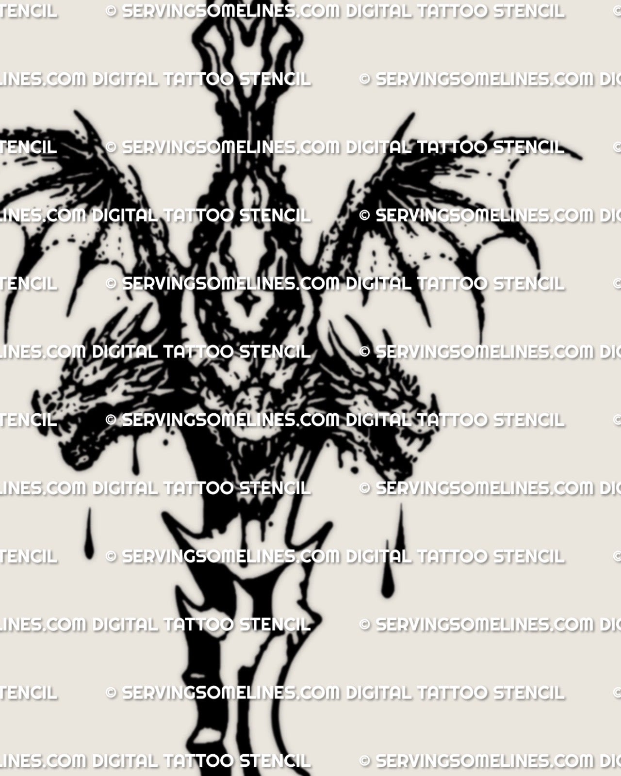 close up view of fantasy spine sword tattoo design with gothic handle and long vertical blade, detailed medieval linework shown in clean stencil format
