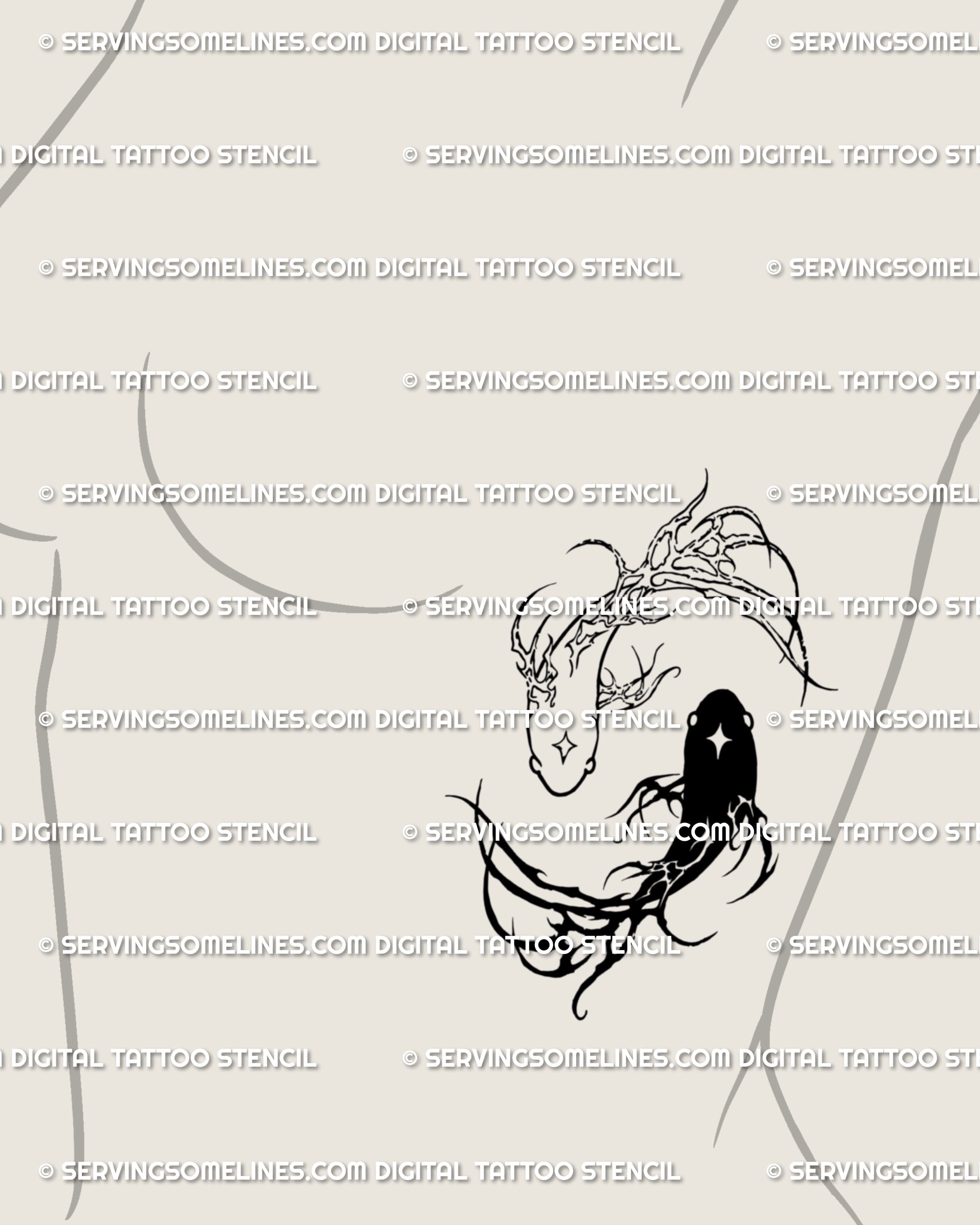 Gothic koi fish tattoo along the side ribs; vertical placement emphasizes breath and curve, turning the koi into a protective torso totem.