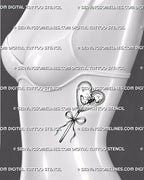 Heart lollipop tattoo displayed on womens ribs with candy heart outline, bow handle, and small scorpion detail.