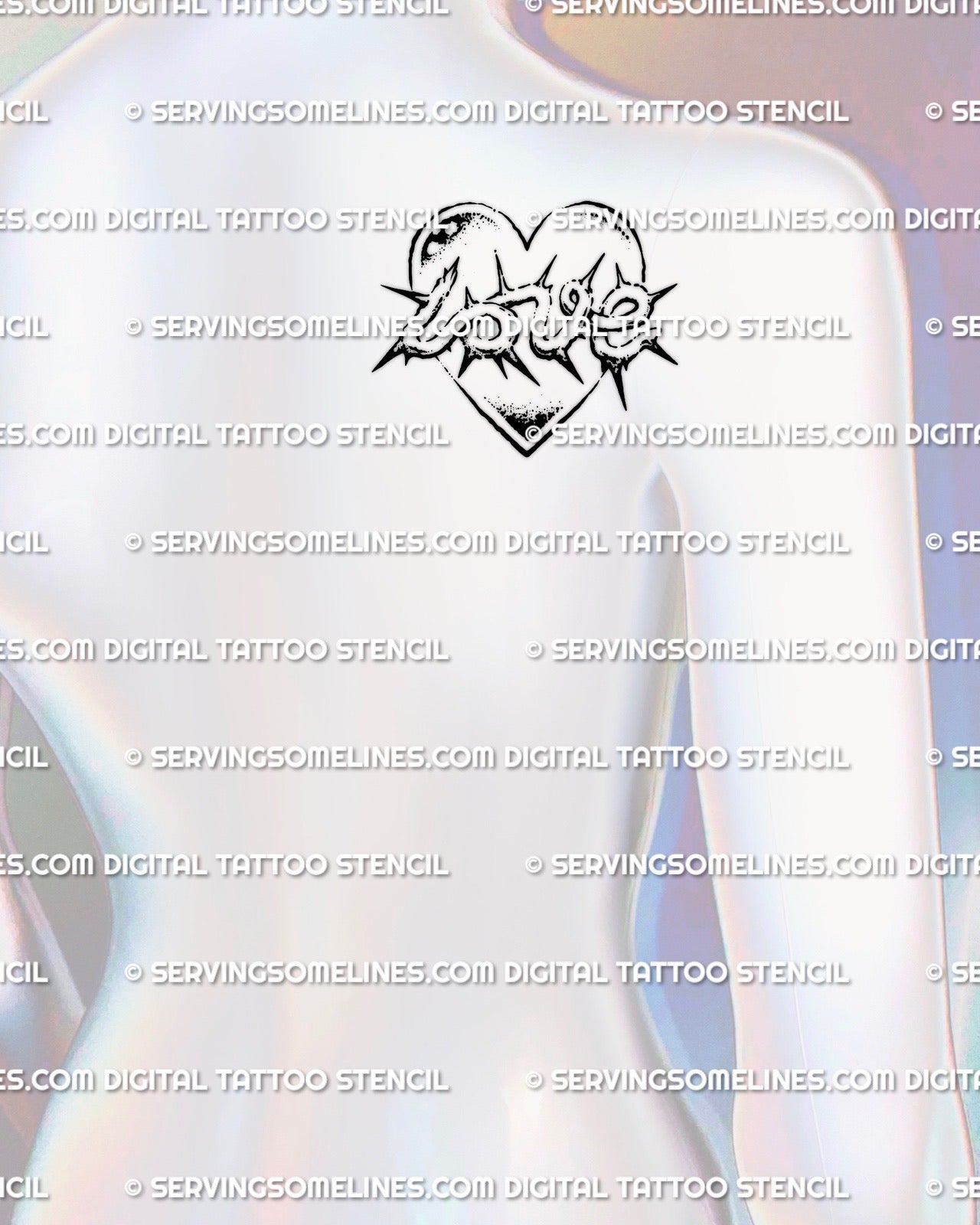 Thorny Love Lettering Tattoo Stencil - Grunge Heart and Spiky Font Design