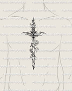 Cybersigilism Rose Sword Tattoo Stencil, Cyber Gothic Dagger Design