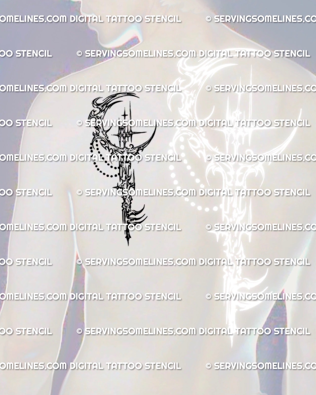 Moon Key Tattoo Stencil