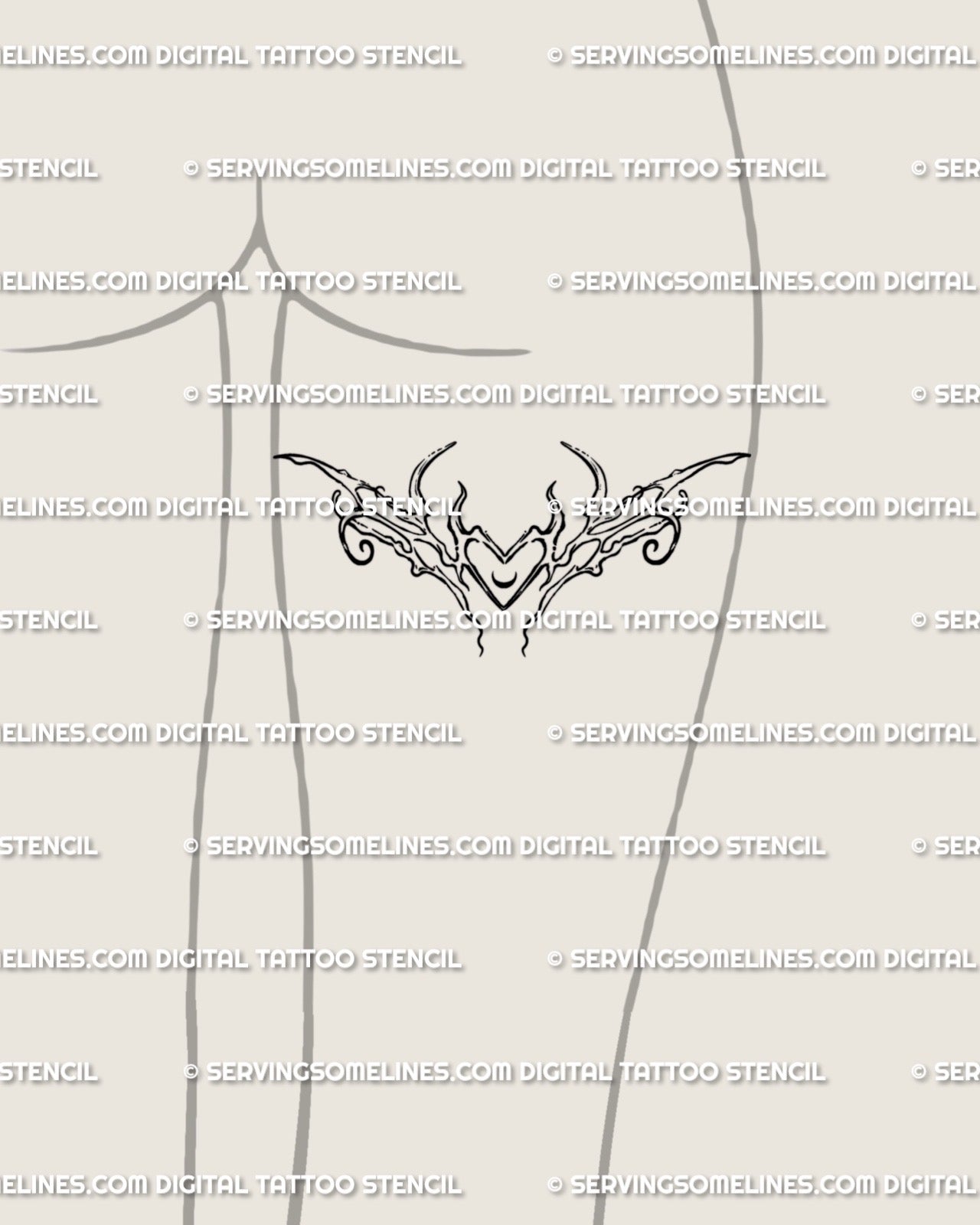 Back of thigh Taurus tattoo design, neotribal cyber tribal heart horns linework with elegant curves and balanced digital tattoo stencil.