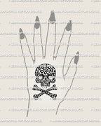 Leopard print skull tattoo stencil shown on hand placement, medium size recommended to keep spot detail clear.