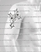 Lily cross tattoo stencil shown on men’s arm placement, with two lily flowers, pointed cross frame, and soft shaded detail