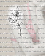 Lily flower tattoo stencil displayed on women’s upper arm placement, with open bloom, curved stem, and soft botanical shading