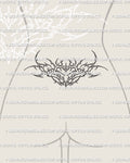 lower back heart tattoo stencil shown as small ornamental cybersigil heart design, minimal feminine tramp stamp placement on lower waist area
