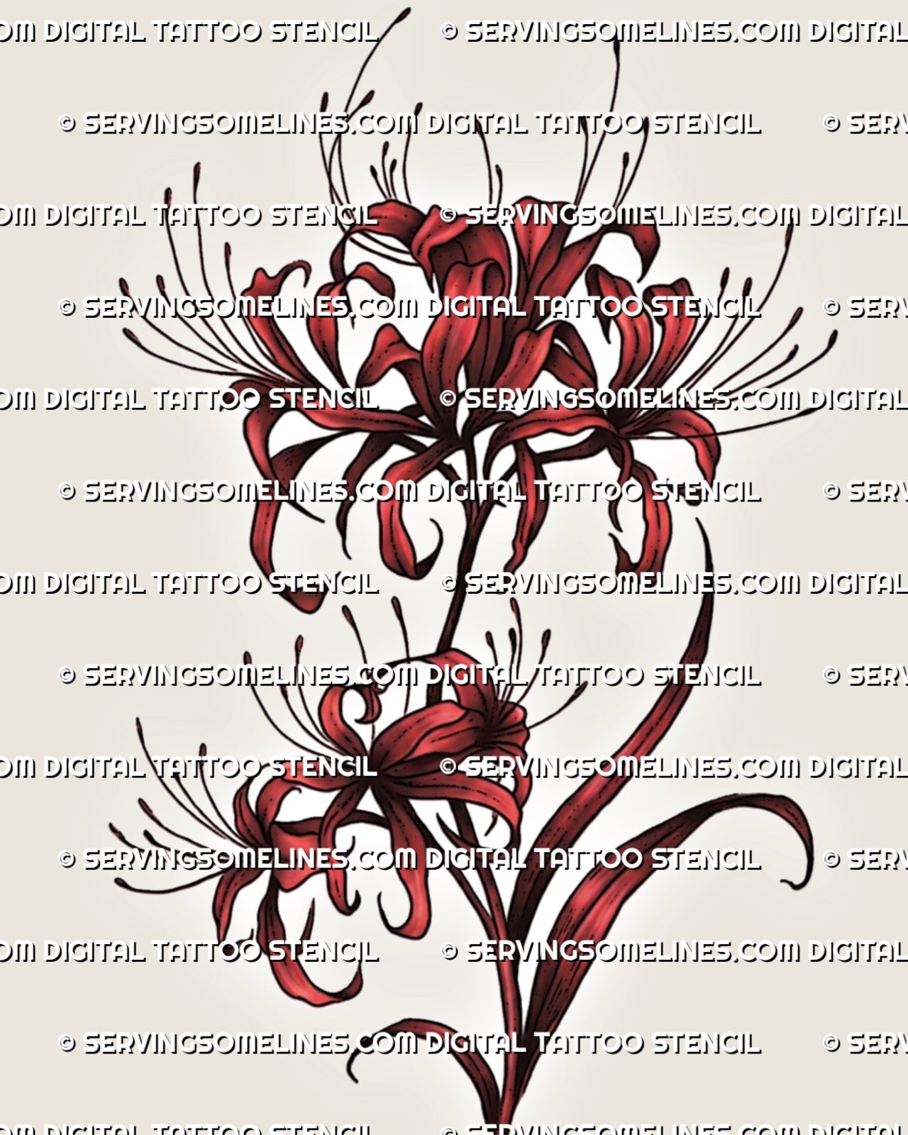 red spider lily tattoo design Red Spider Lily Tattoo Stencil, Lycoris Radiata Design – ServingSomeLines