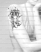 Medusa sword tattoo shown on womens arm placement, with snake hair, skull accents, and vertical mythology design.