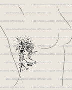 Side rib tattoo concept featuring Medusa with sword and snakes, gothic mythology linework designed as a cybertribal tattoo stencil download.