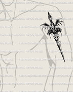 mens bicep tattoo showing dragon dagger with hydra heads and winged medieval blade, dark fantasy knife design for arm placement