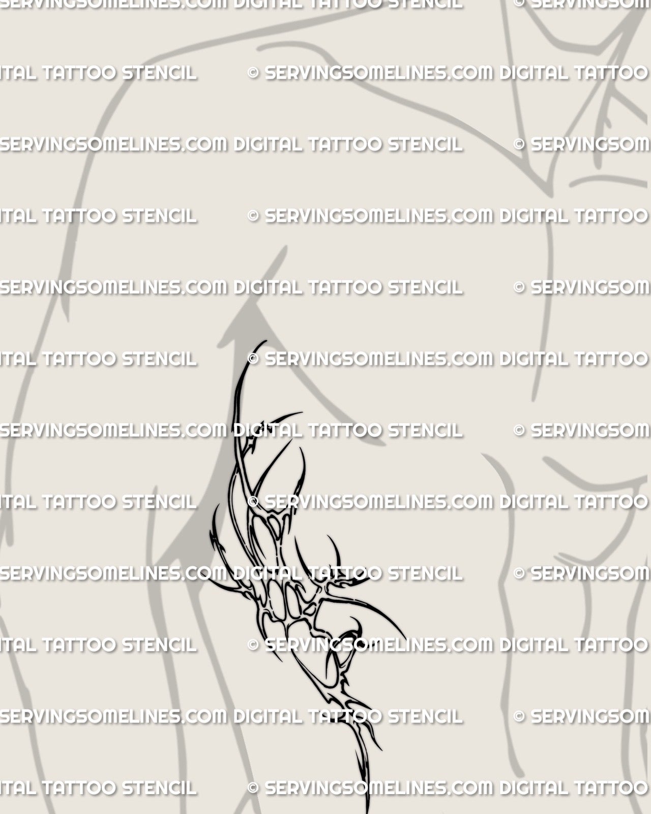 mens side torso tattoo mockup featuring spiky cyber tribal neotribal design shaped to follow the ribs and stomach curve on one side
