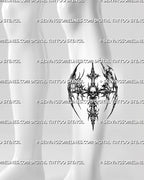 Neo tribal skull cross tattoo stencil shown on calf placement, with winged skull center and clean dark cross silhouette 