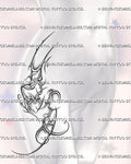 Neotribal hip and thigh tattoo stencil shown across side hip and thigh placement, with abstract cyber tribal linework