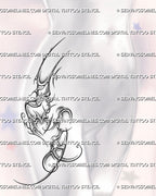 Neotribal hip and thigh tattoo stencil shown across side hip and thigh placement, with abstract cyber tribal linework
