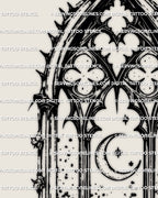 Ornamental gothic window heart tattoo stencil inspired by cathedral architecture and romantic gothic symbolism