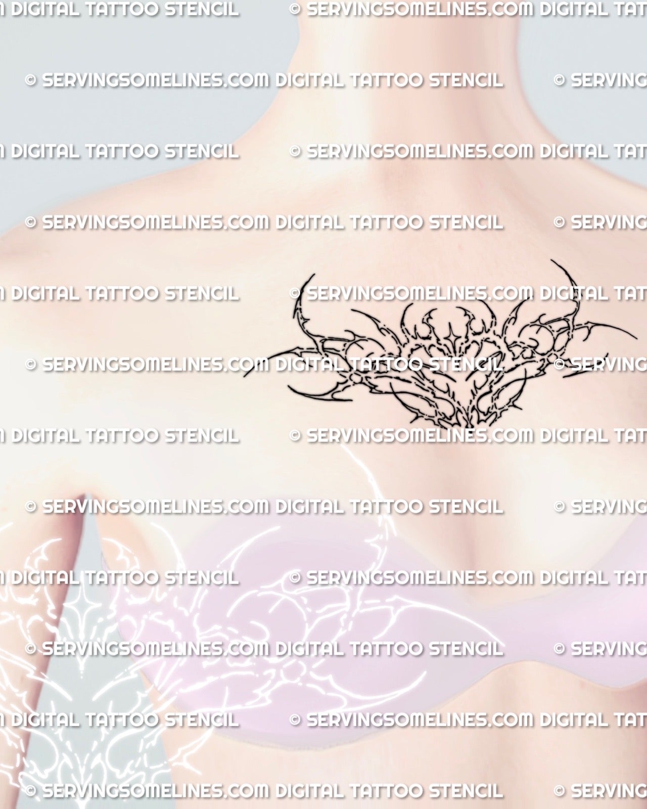 womens chest center tattoo mockup showing ornamental heart design with soft lineart and modern feminine shape for torso placement