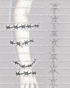 Printable barb wire stencil displayed on forearm placement with a clean straight strip layout