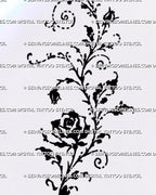 Rose vine tattoo stencil with open rose, climbing rosebuds, spiral tendrils, curved leaves, and expressive hand-drawn black ink botanical linework