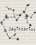 Sagittarius constellation tattoo stencil digital download featuring minimalist zodiac star layout with clean connected points and balanced line structure