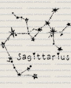 Sagittarius constellation tattoo stencil digital download featuring minimalist zodiac star layout with clean connected points and balanced line structure