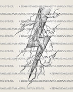 Shaded lightning bolt tattoo stencil design with bold thunderbolt shape, electric line detail, and printable files.