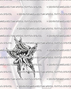 Six winged angel tattoo shown on womens hip placement, with central eye, layered feathered wings, and compact vertical shape.