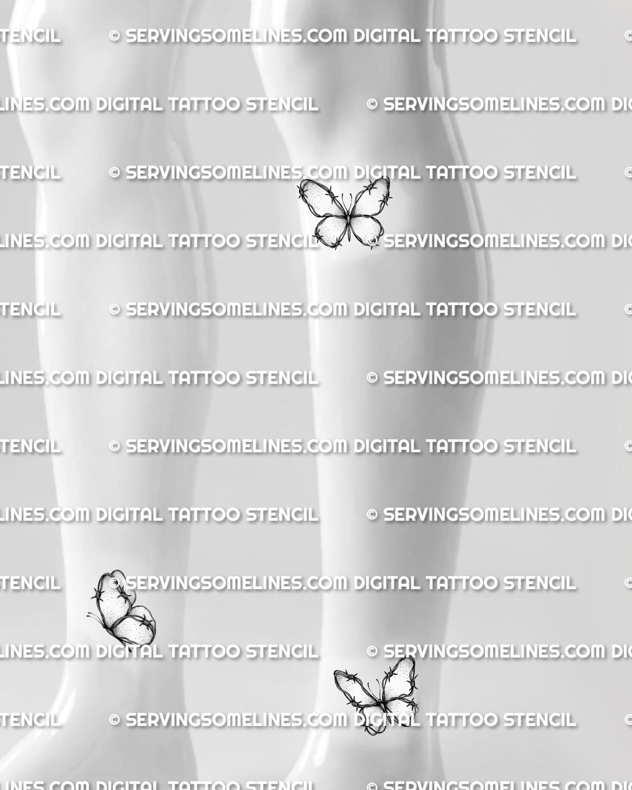 Small barbed wire butterfly tattoo shown on ankle placement with delicate wings and pointed wire detail