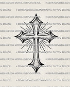 Small cross tattoo stencil with clean outline, dot shading, light rays, and printable simple cross design file.