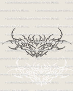 minimalist cybersigil heart tattoo stencil with light linework and ornamental curves, small modern heart symbol shown as clean digital design