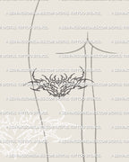 back thigh placement with small cybersigil heart tattoo, minimalist ornamental heart symbol for feminine leg tattoo ideas