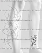 Small flower tattoo stencil shown on ankle with cyber sigil floral detail, open petals, pointed accents, and slim vertical shape