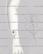 Small simple lily tattoo shown on the wrist with a compact flower, flowing stem, visible stamens, and two slender leaves