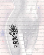 Snake key tattoo stencil displayed on hip placement example, serpent wrapped key with curved coil and dark crest detail.
