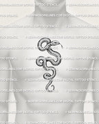 Snake tattoo design shown on men’s chest center placement with long curved serpent body and detailed scale texture.