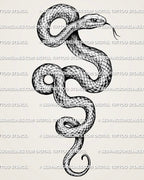 Snake tattoo stencil with detailed scale texture, raised serpent head, forked tongue, and long curved body.