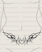 womens lower stomach tattoo mockup showing soft tribal heart motif with curved waist lines and modern feminine stencil style for belly placement