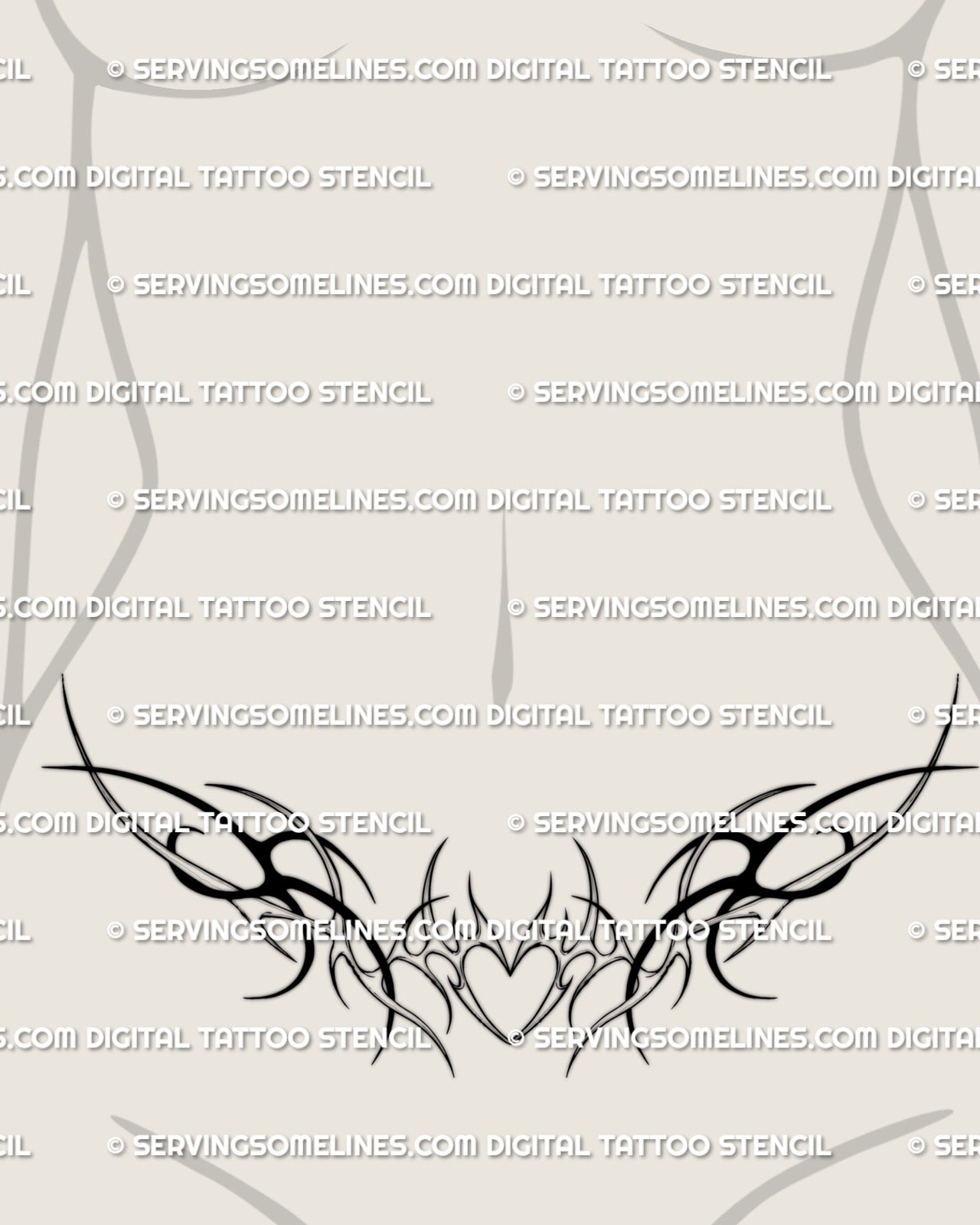 womens lower stomach tattoo mockup showing soft tribal heart motif with curved waist lines and modern feminine stencil style for belly placement