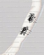 Forearm placement of teardrop eyes tattoo stencil: expressive anime gaze with dripping tears and soft starbursts, clean line art sized for everyday visibility.