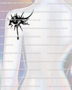 Back shoulder and arm tattoo example featuring crying eye third eye stencil with dark tribal details and gothic neotribal inspiration.