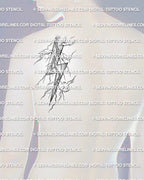 Thunderbolt tattoo stencil displayed on mens shoulder placement, with strong bolt shape and shaded black detail.