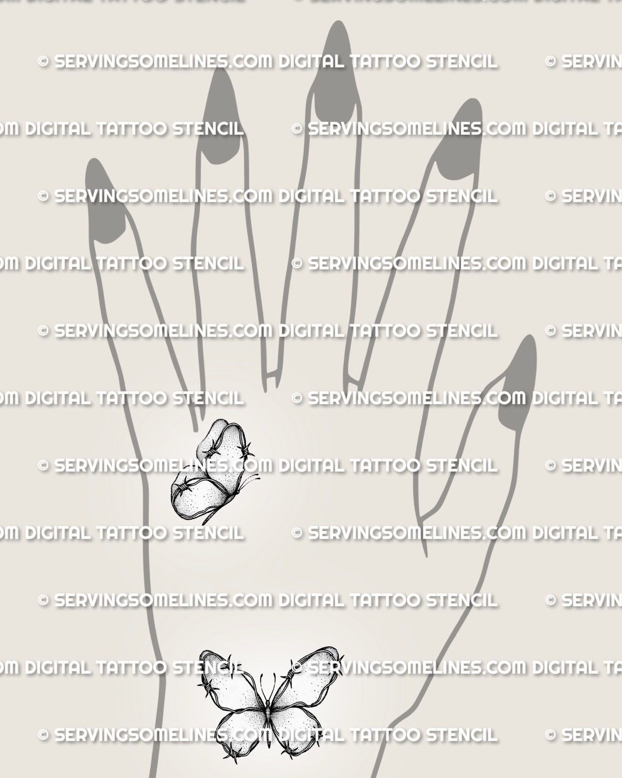 Tiny barbed wire butterfly tattoo shown on hand placement with compact wing shape and small wire accents