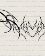 closeup view of tribal heart tattoo stencil with soft curved lines and feminine ornamental shapes designed for lower stomach or waist placement