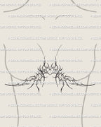 underbust chest tattoo mockup for women showing symmetrical heart and ornament lines as a flattering chest and rib tattoo design