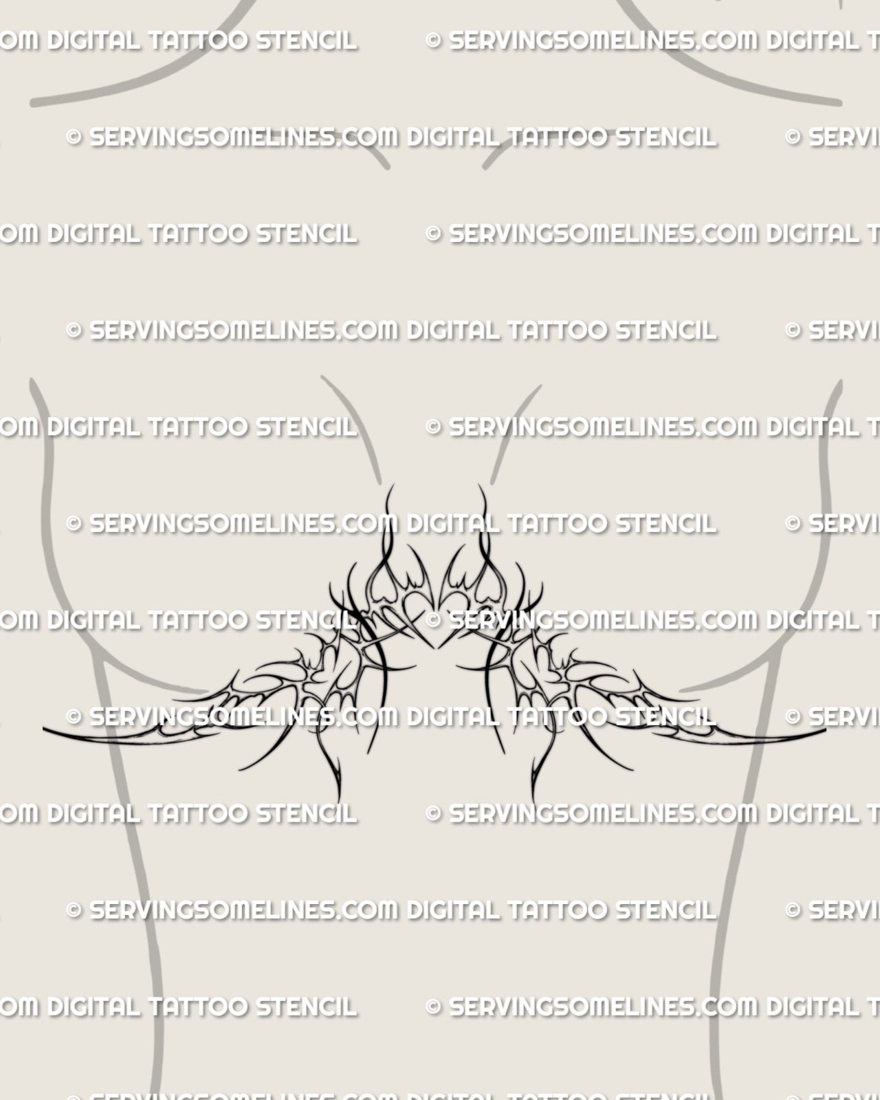 underbust chest tattoo mockup for women showing symmetrical heart and ornament lines as a flattering chest and rib tattoo design