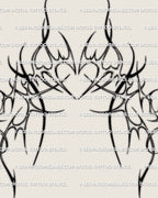 closeup of underbust tattoo stencil with fine line ornament and heart details showing delicate structure for feminine chest tattoo ideas
