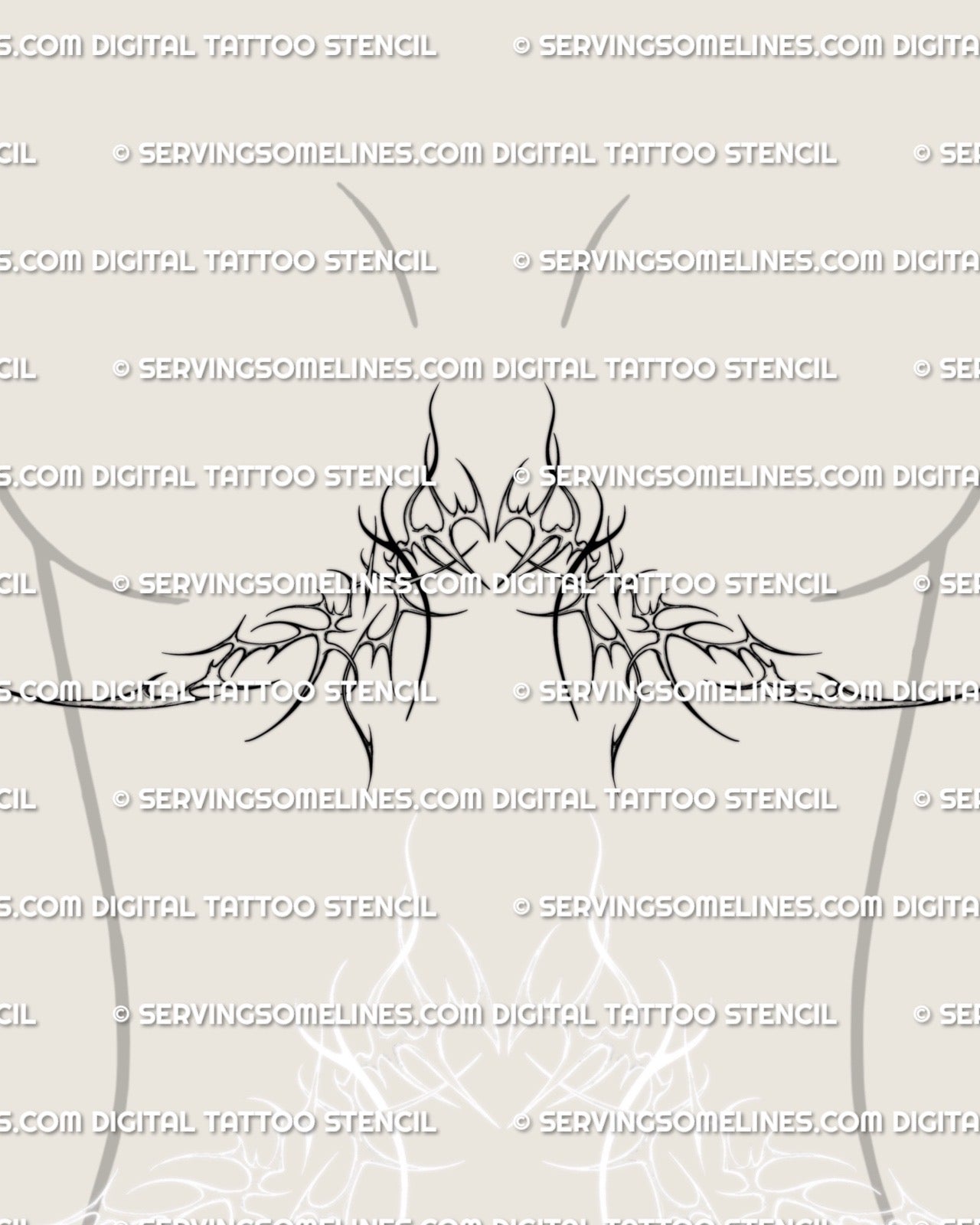 feminine underbust tattoo stencil mockup showing heart and ornamental lines shaped for womens chest center and rib contour flattering placement
