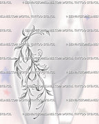 Vine hip tattoo stencil shown on feminine hip placement, with soft leafy vine linework and natural side body flow 